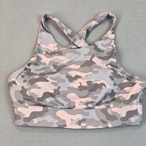 Fabletics Gray Pink Camo Sports Bra Med. Cross Back Strappy Athletic Activewear